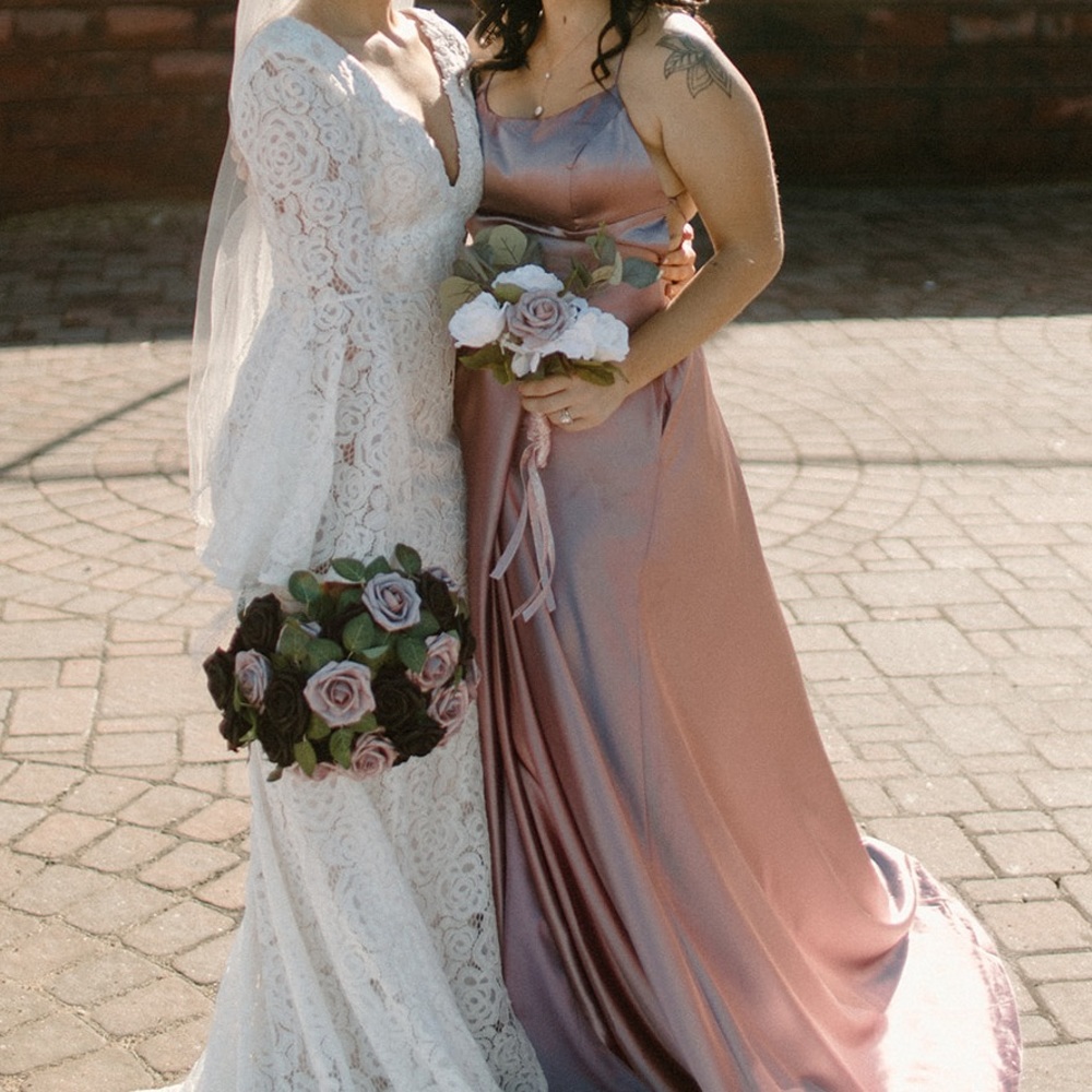Light purple/mauve satin bridesmaid dress
